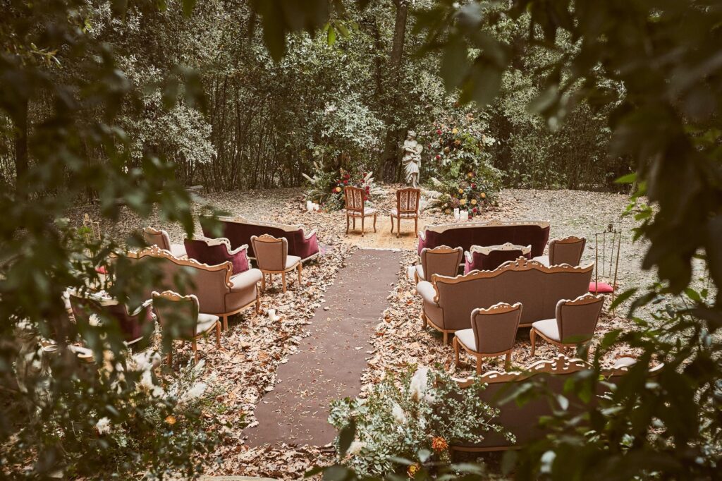 Garden wedding with antique style chairs