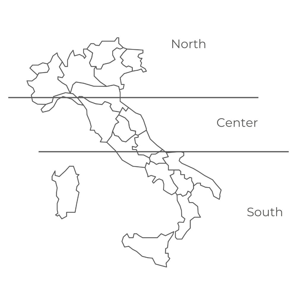 Italian map with macro regions division