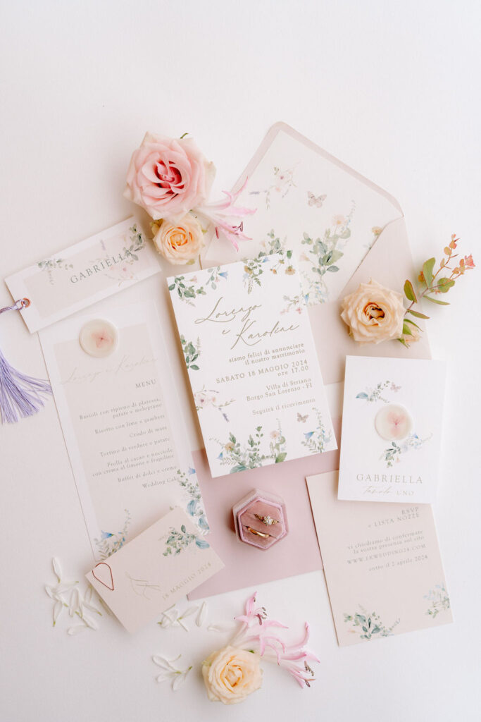 Floral and romantic wedding stationery