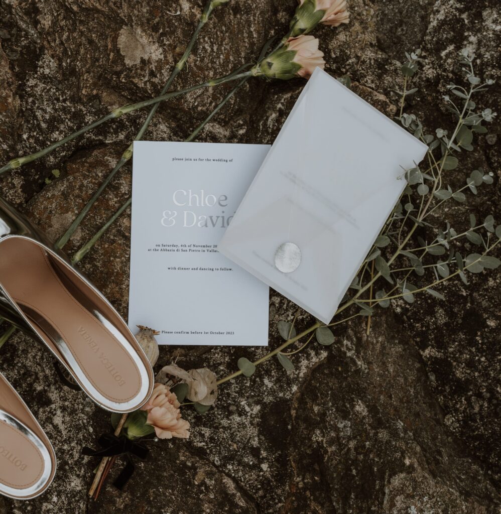 Modern and minimal style wedding stationery with vellum overlay
