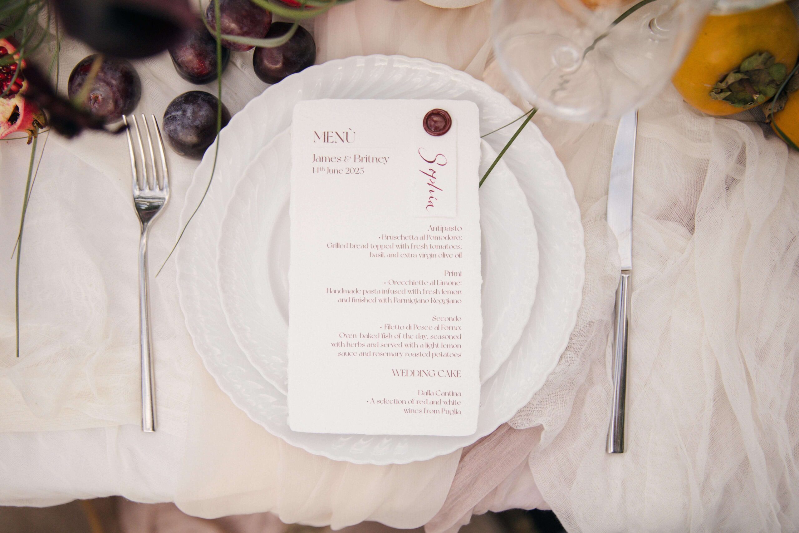 Formal and Elegant wedding menu