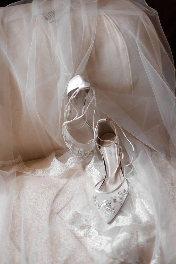 Bride's shoes editorial picture at Villa di Striano Florence
